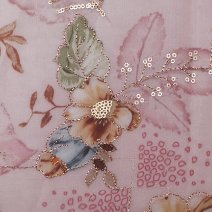 Pink Color Jimmy Choo Print Embroidery Fabric