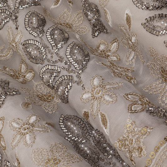 White Color Georgette Embroidery Fabric