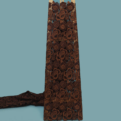 Brown Color Crosia Cut Work Fabric