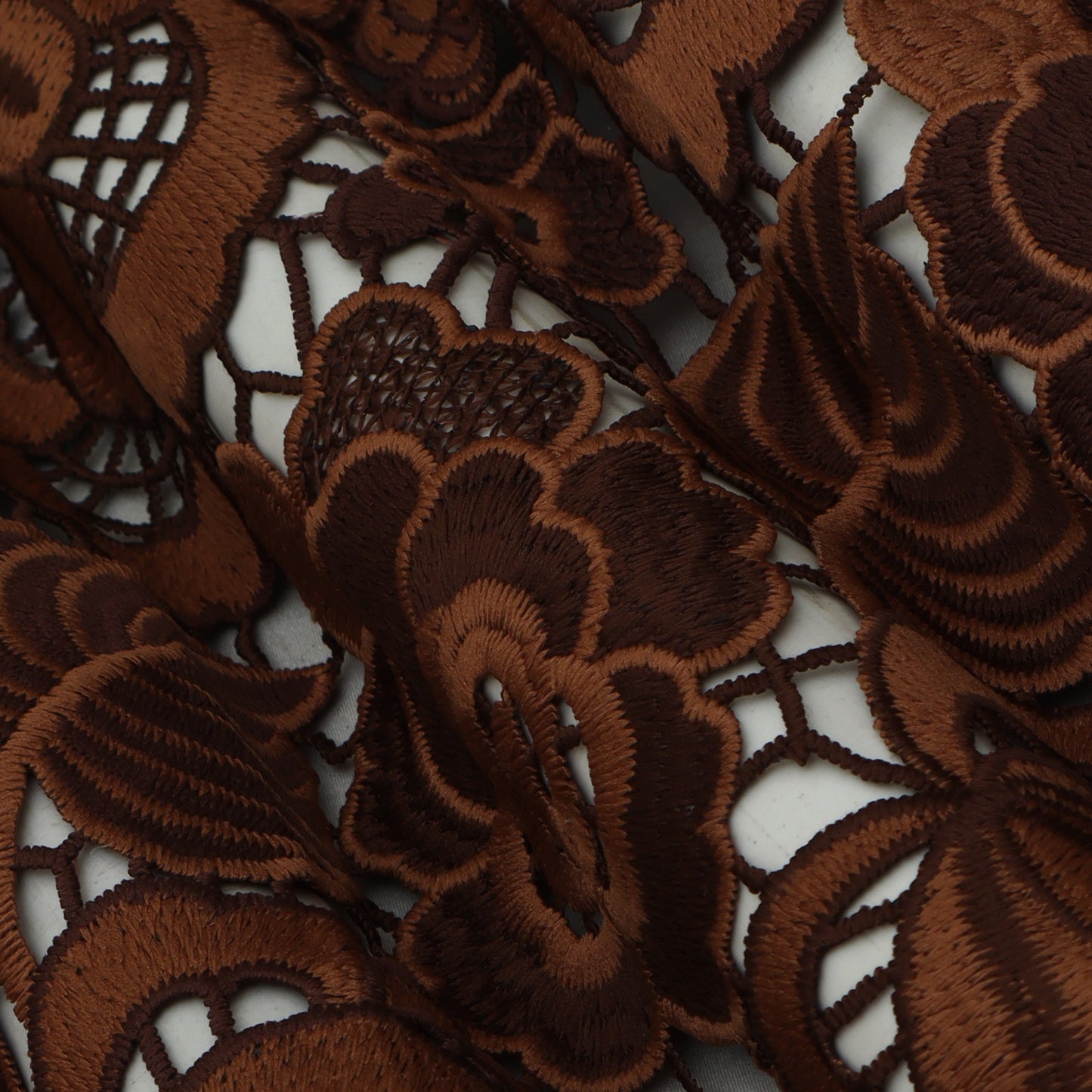 Brown Color Crosia Cut Work Fabric