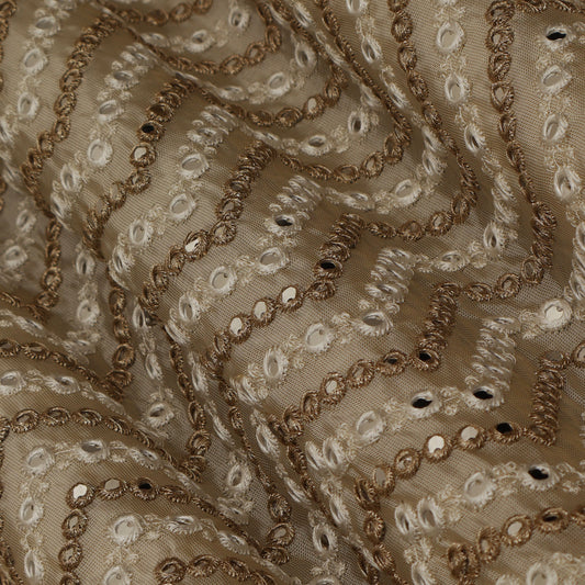 Beige Color Tissue Embroidery Fabric