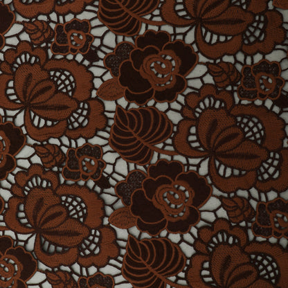 Brown Color Crosia Cut Work Fabric