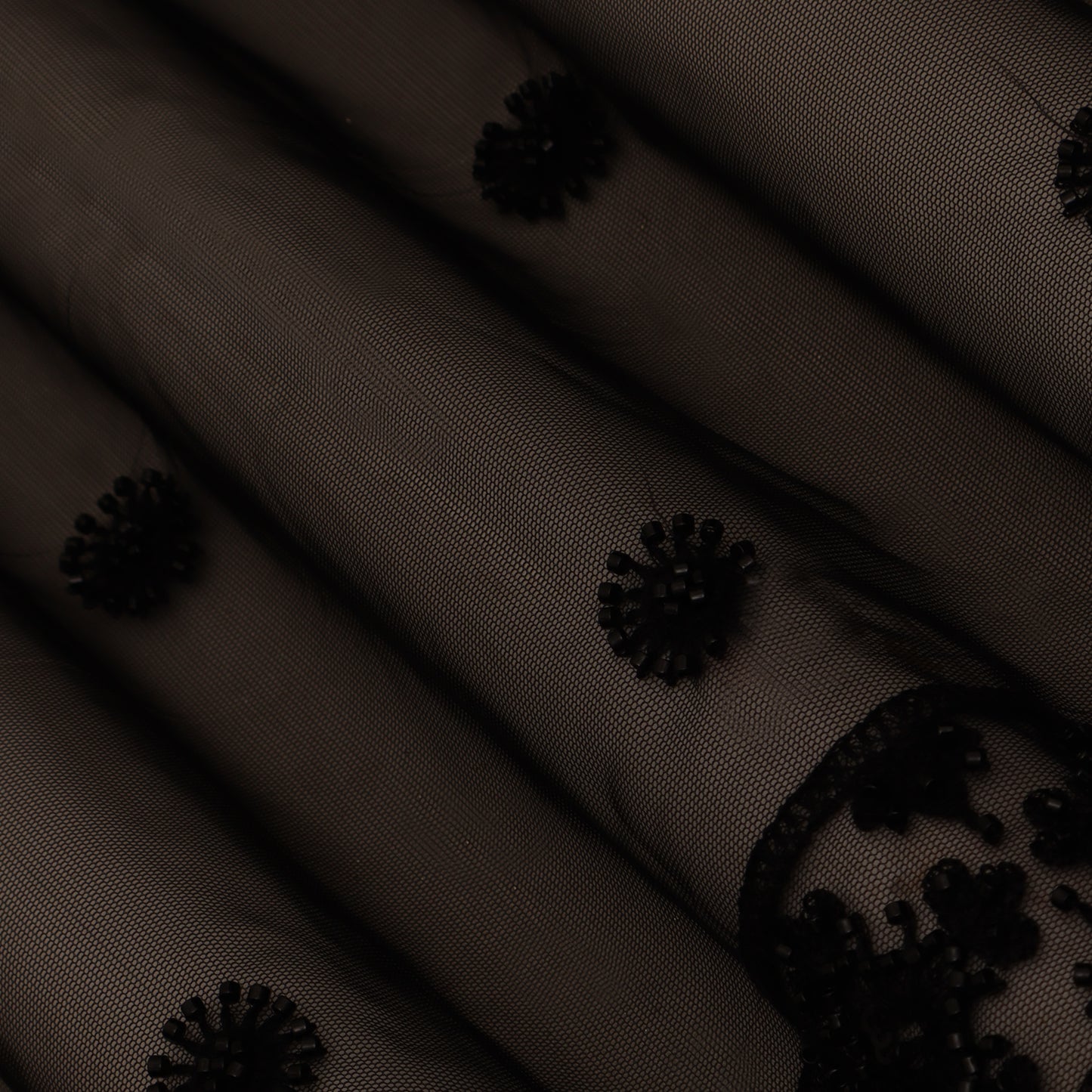 Black Color Net Embroidery Fabric