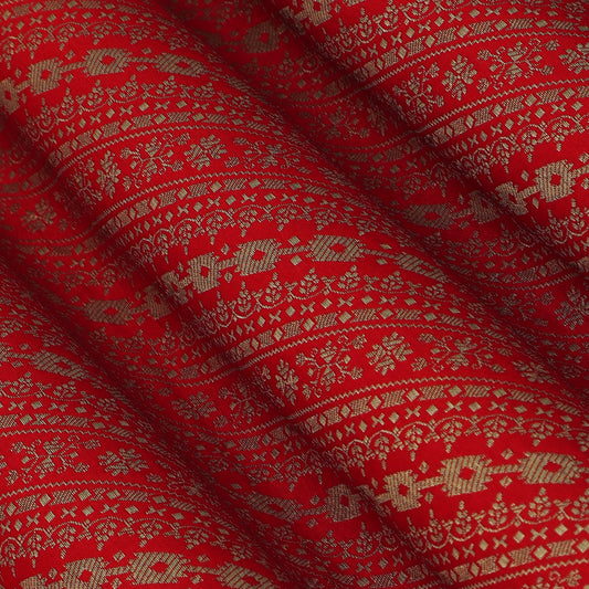 Red Color Pauri Brocade Fabric