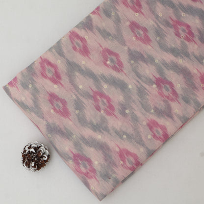 Fabric with a pink and gray pattern on a white background