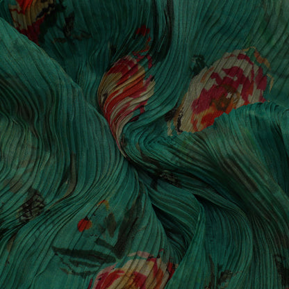 Sea Green color Crush Tissue Print Fabric