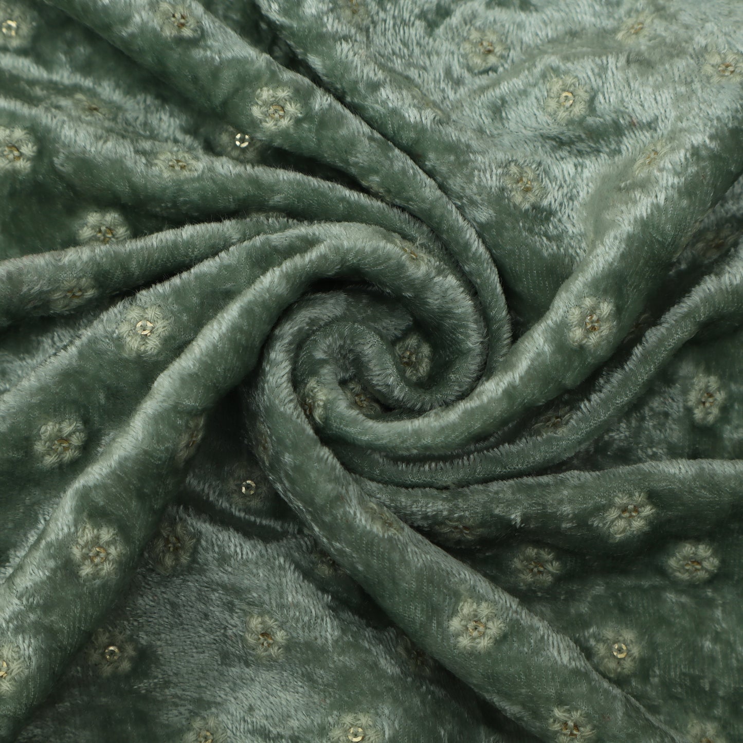 Pista Green Color Velvet Embroidery Fabric