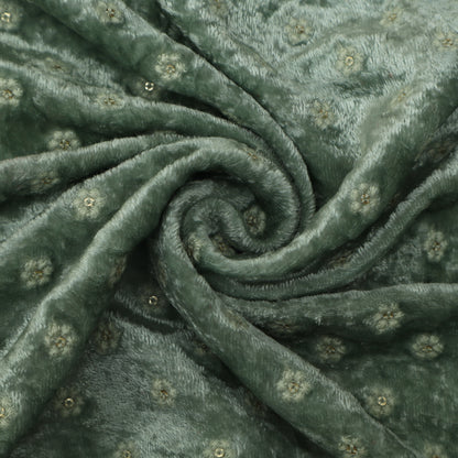 Pista Green Color Velvet Embroidery Fabric