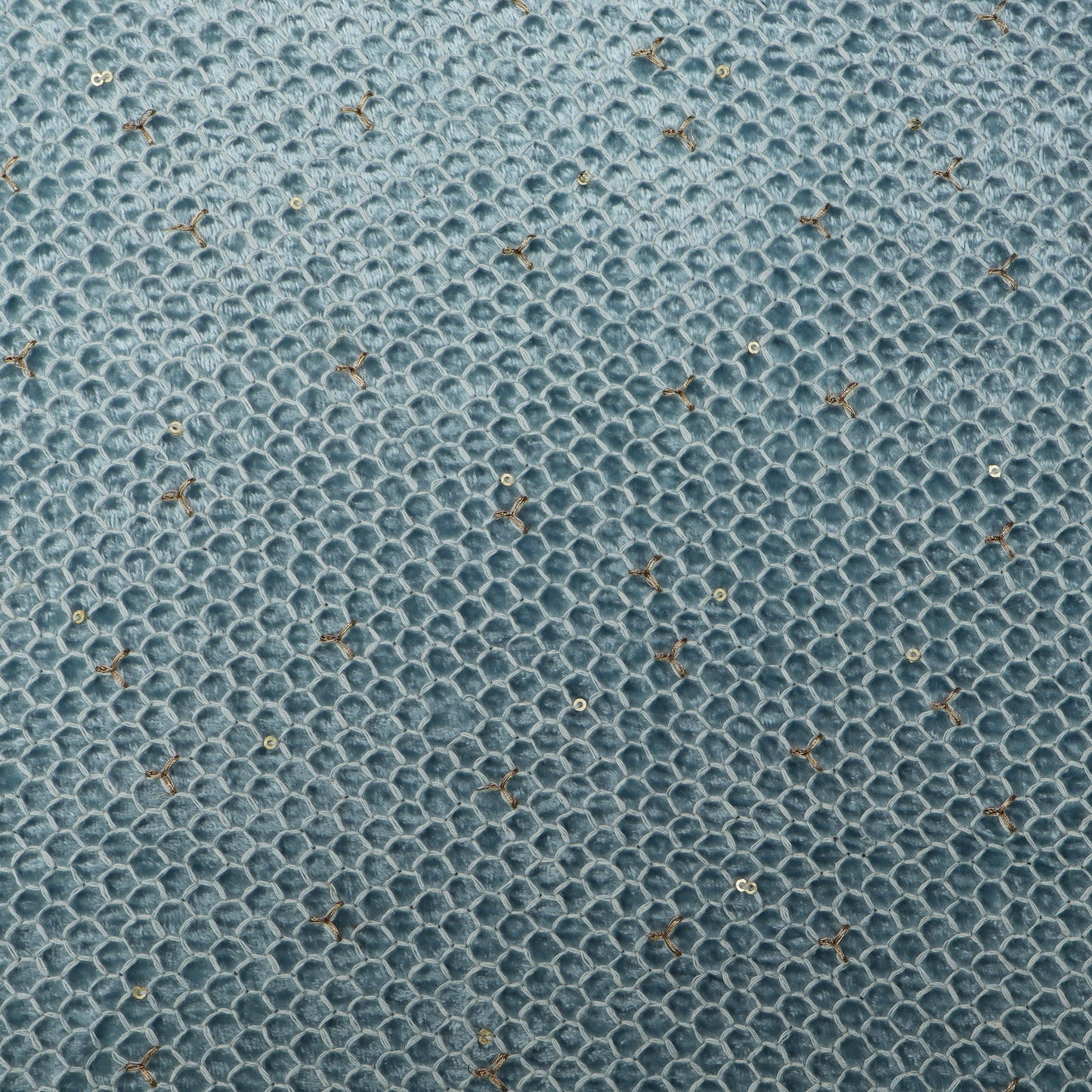 Ocean Blue Color Velvet Embroidery Fabric