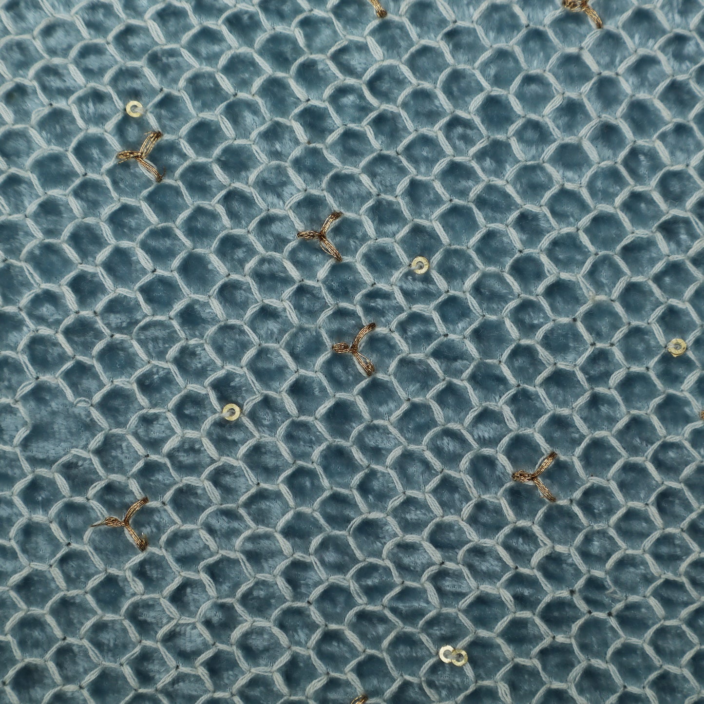 Ocean Blue Color Velvet Embroidery Fabric