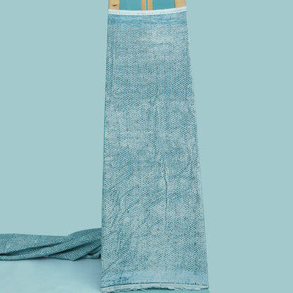 Ocean Blue Color Velvet Embroidery Fabric