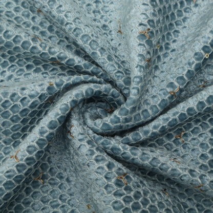 Ocean Blue Color Velvet Embroidery Fabric