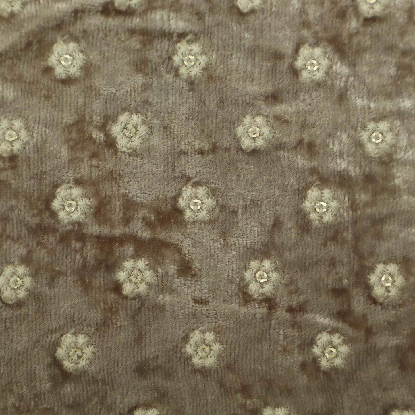Grey Brown Color Velvet Embroidery Fabric