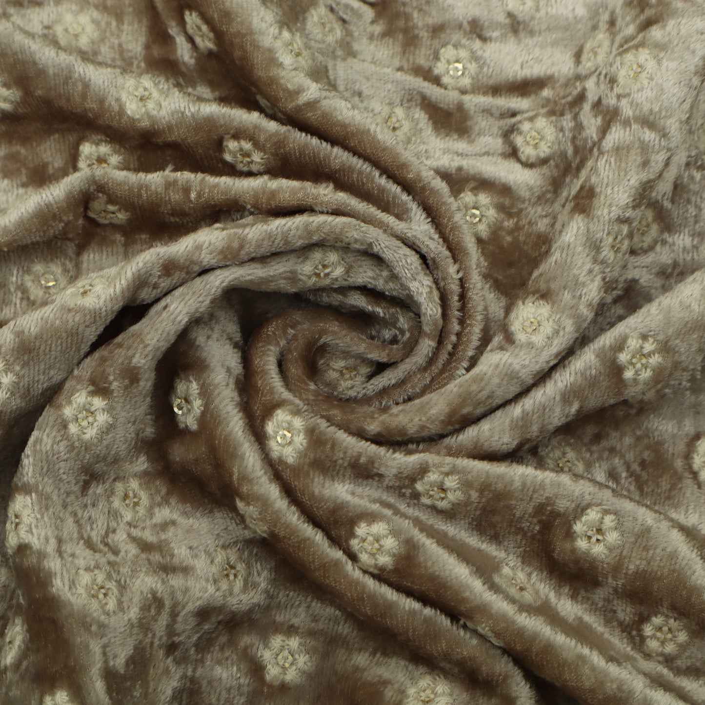 Grey Brown Color Velvet Embroidery Fabric