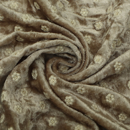 Grey Brown Color Velvet Embroidery Fabric