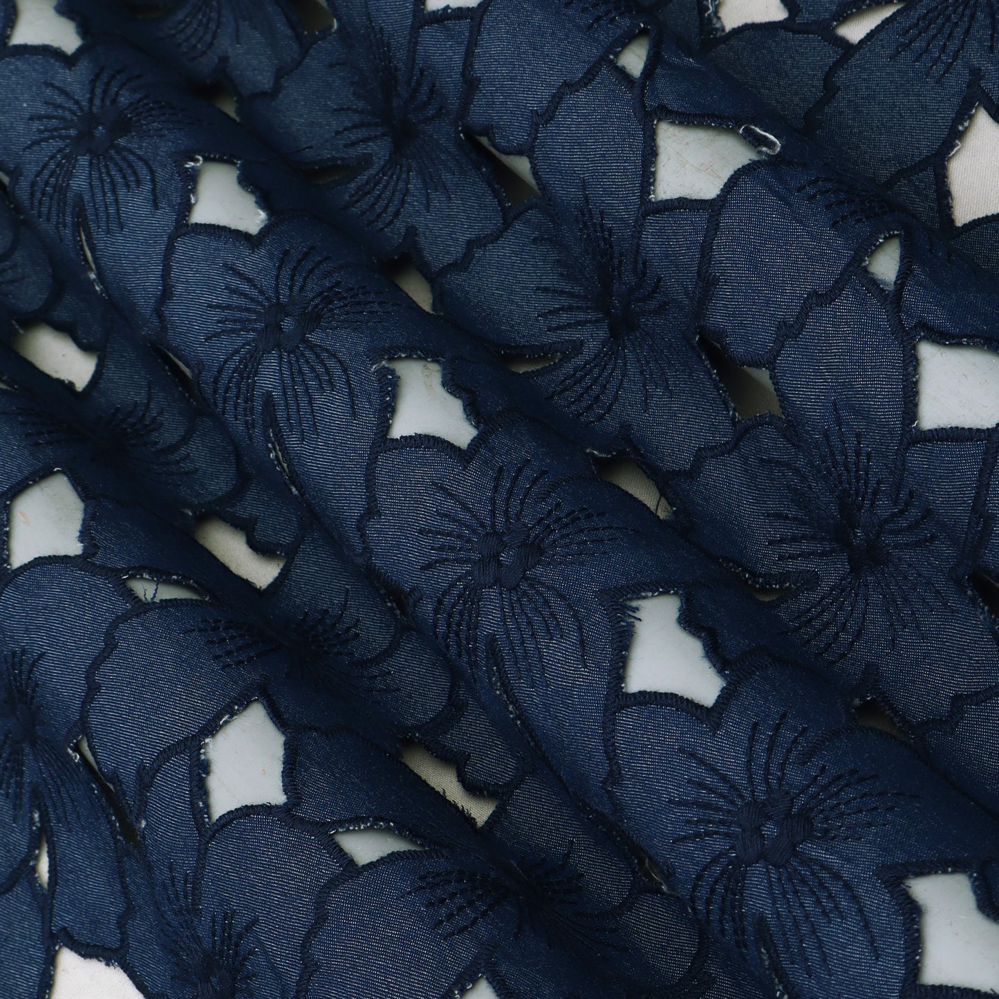 Denim Floral Cut Work Embroidery