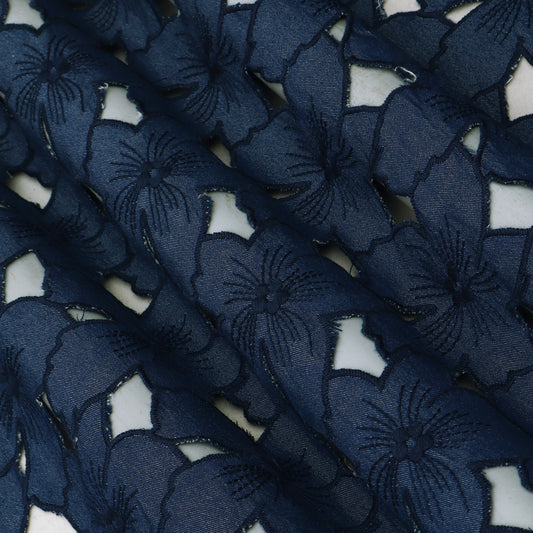 Denim Floral Cut Work Embroidery