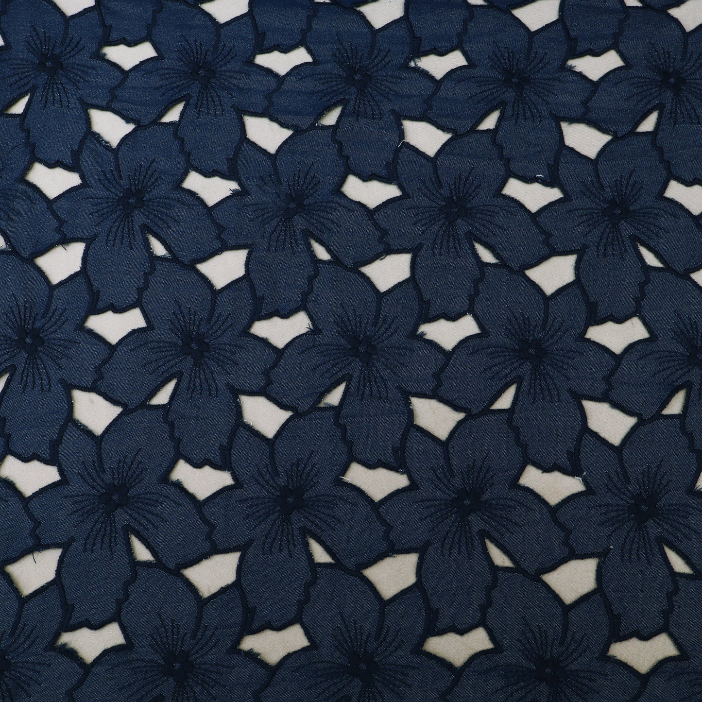 Denim Floral Cut Work Embroidery