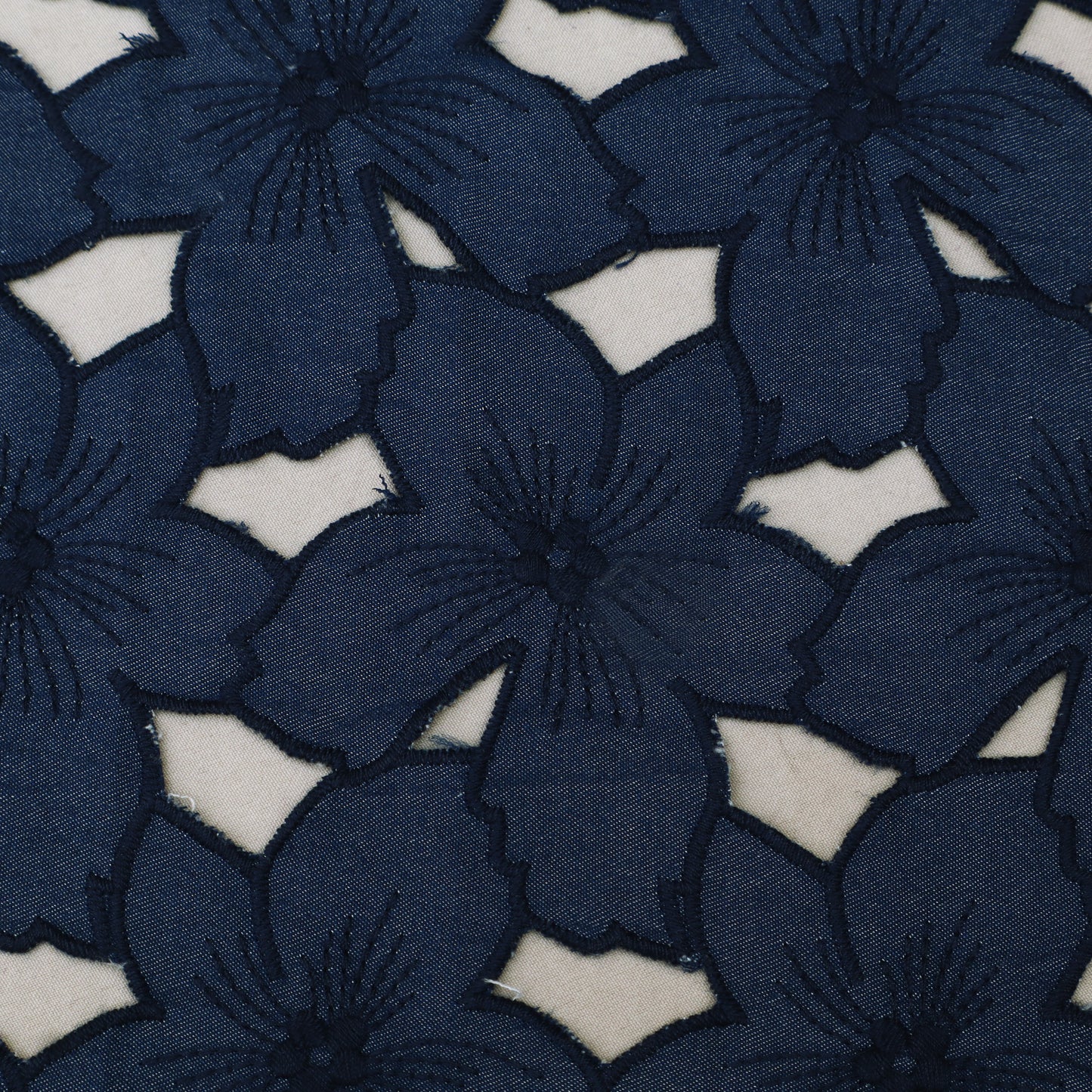 Denim Floral Cut Work Embroidery