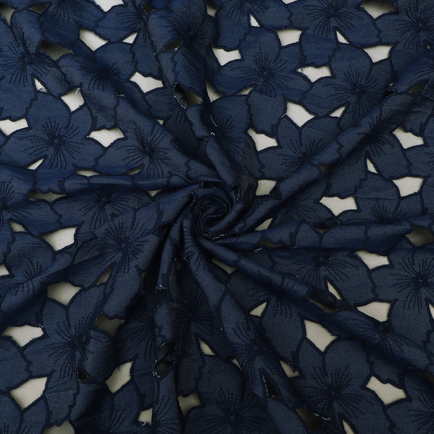 Denim Floral Cut Work Embroidery