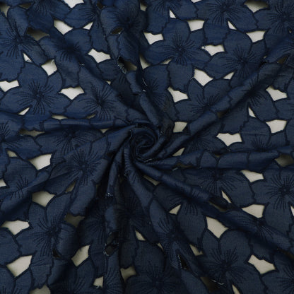 Denim Floral Cut Work Embroidery