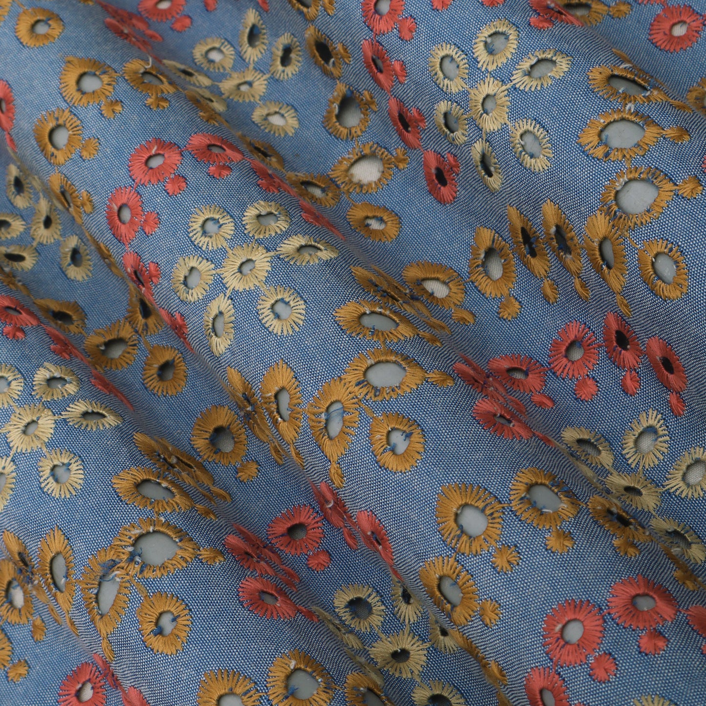 Denim Floral Cut Work Embroidery