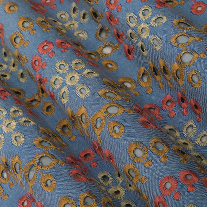 Denim Floral Cut Work Embroidery