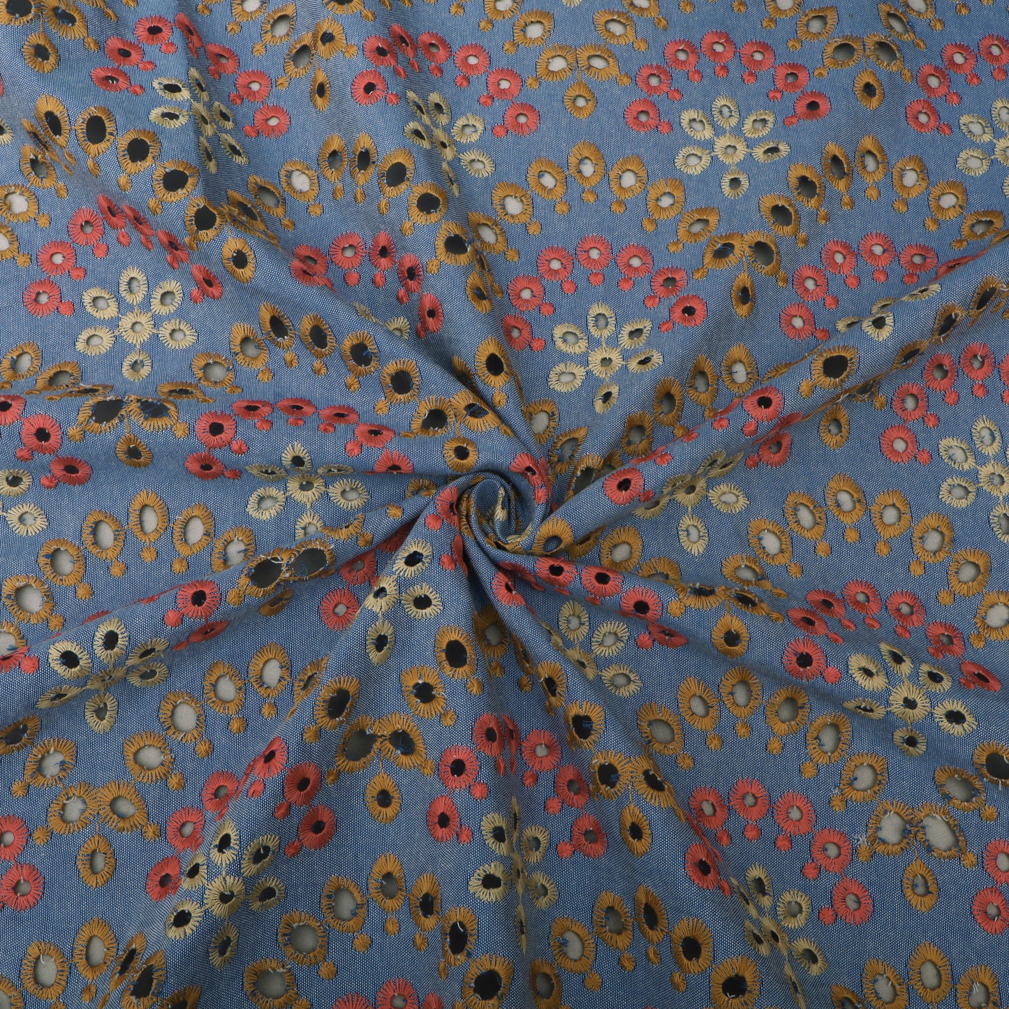 Denim Floral Cut Work Embroidery