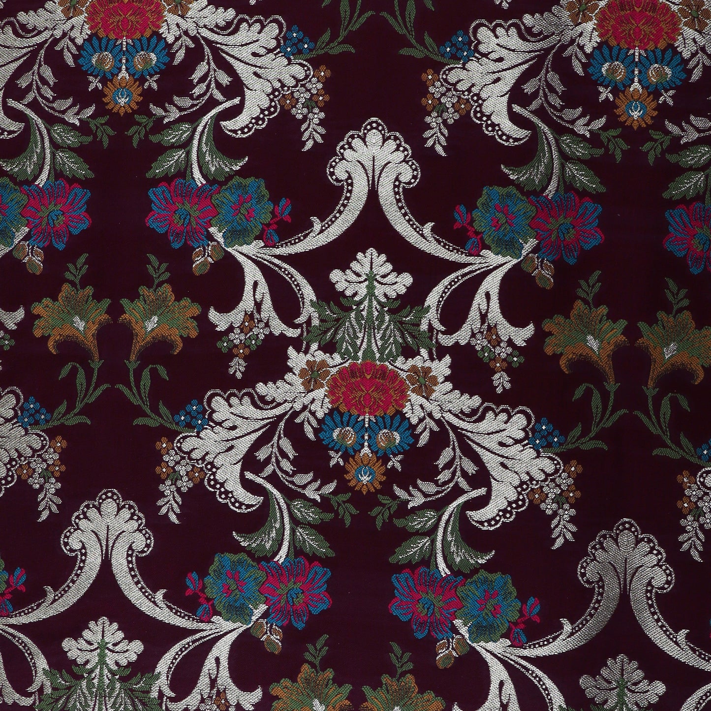 Wine Color Multi Kimkhab Fabric