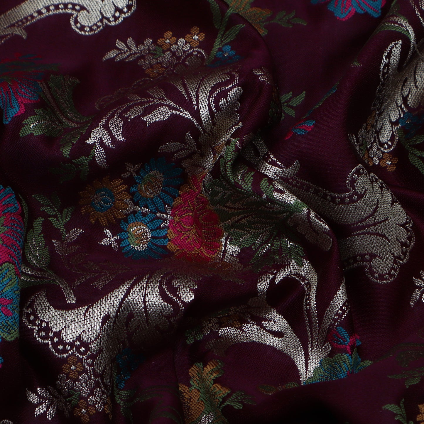 Wine Color Multi Kimkhab Fabric