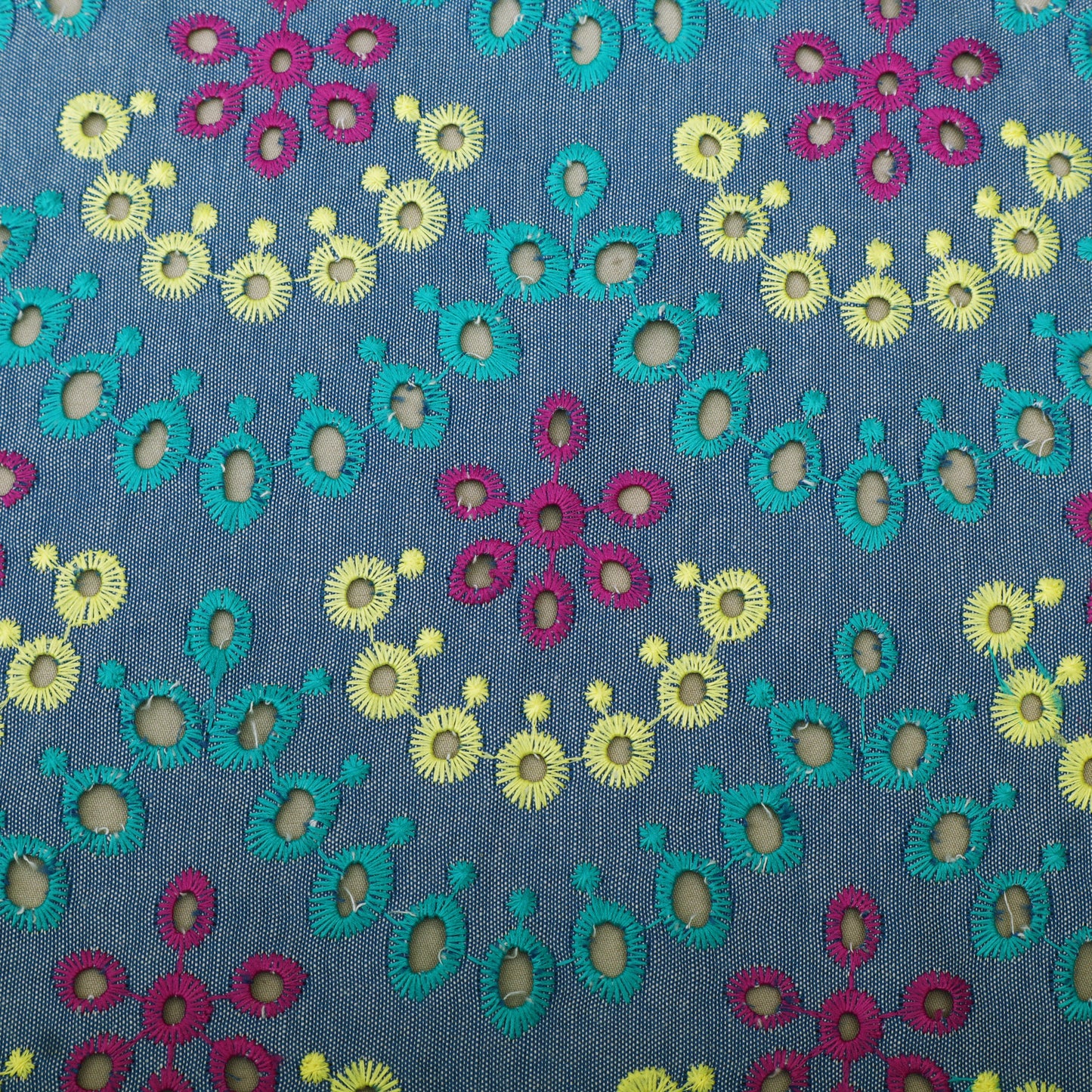 Denim Floral Cut Work Embroidery