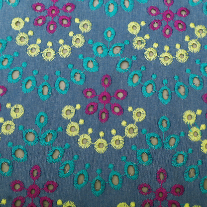 Denim Floral Cut Work Embroidery