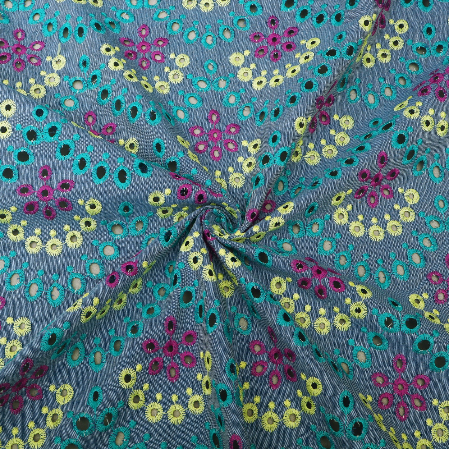 Denim Floral Cut Work Embroidery