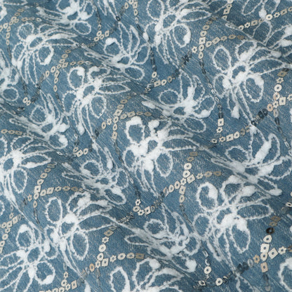 Floral Sequins Denim Embroidery