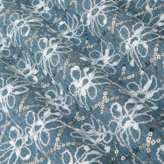 Floral Sequins Denim Embroidery