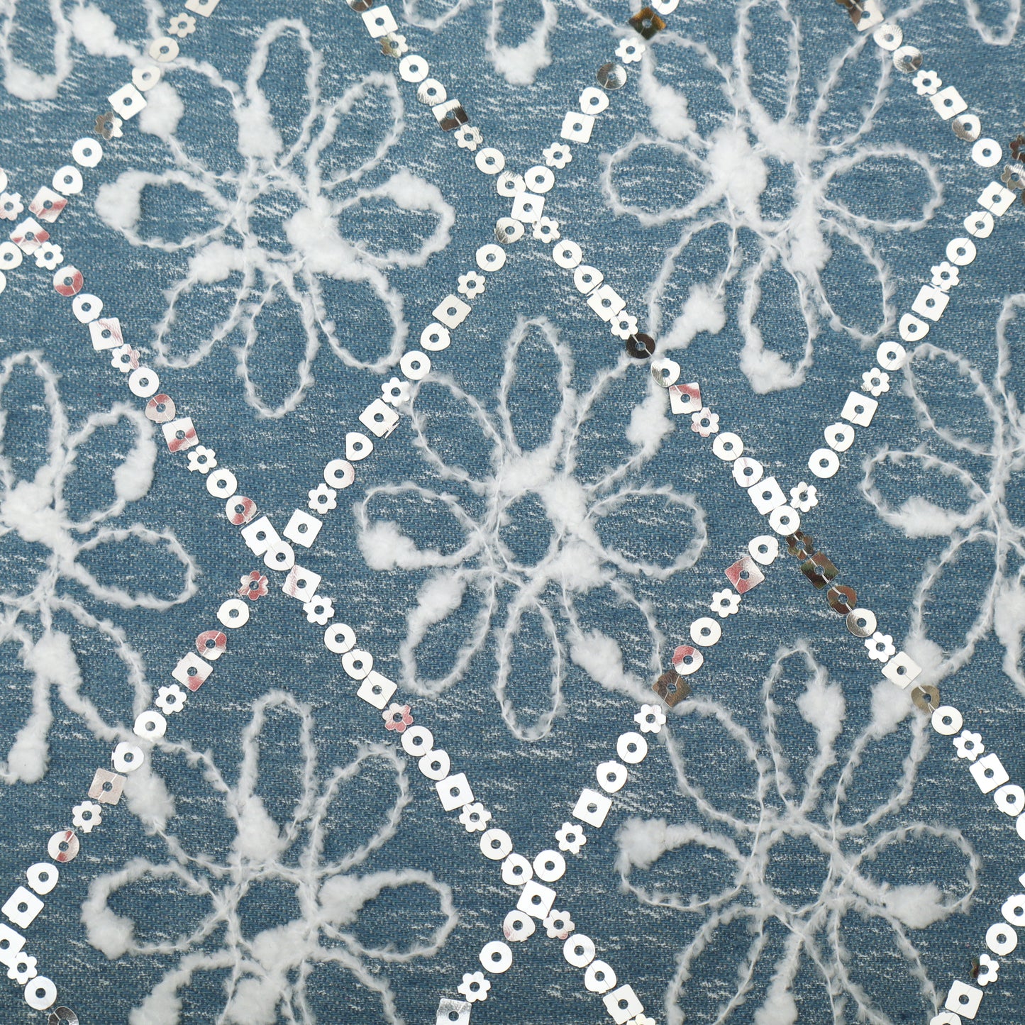 Floral Sequins Denim Embroidery