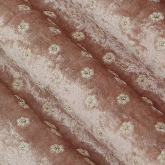 Brown Color Velvet Embroidery Fabric