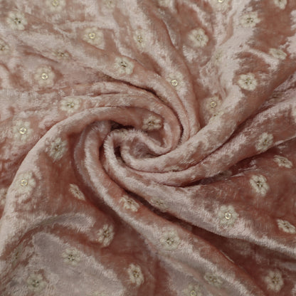 Brown Color Velvet Embroidery Fabric