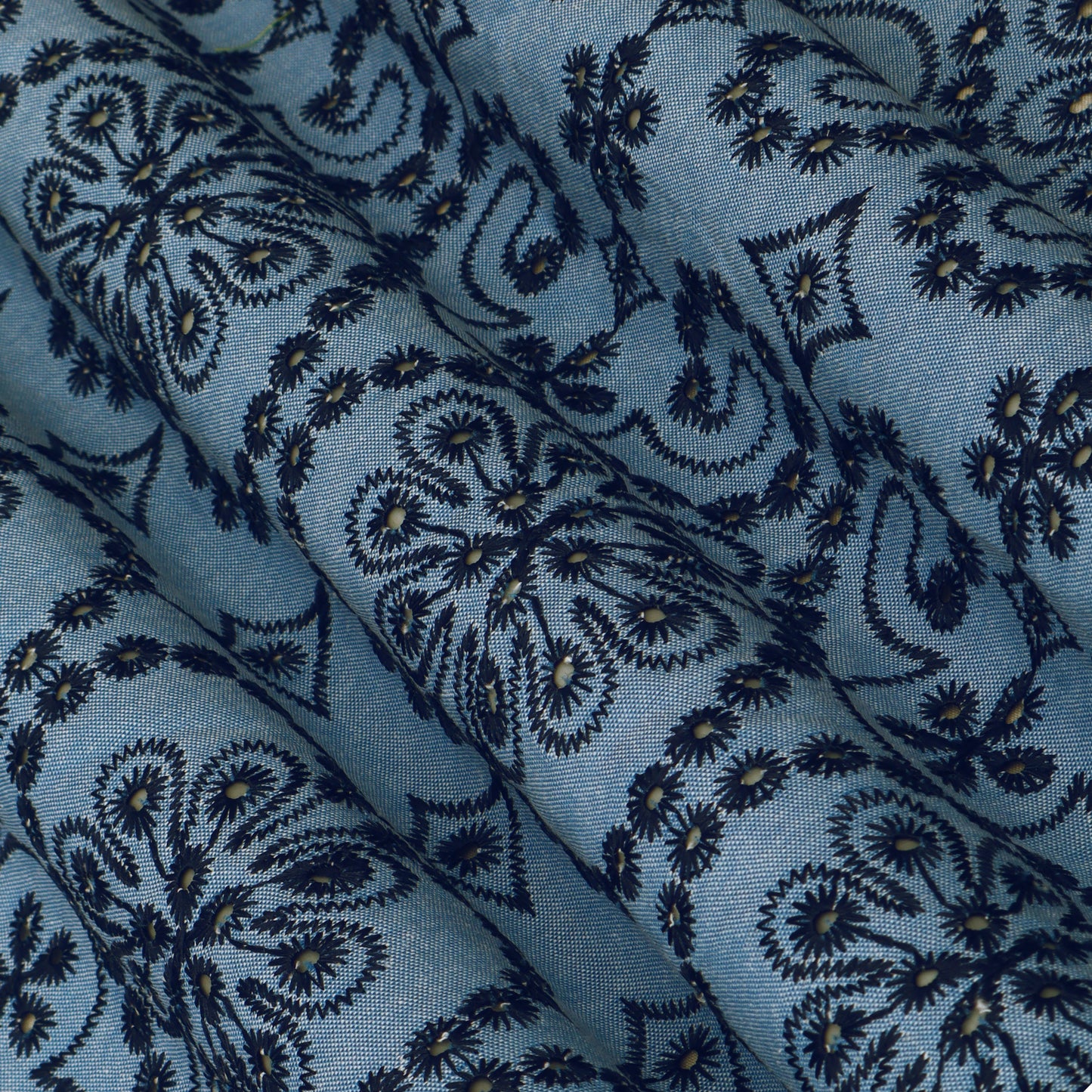 Floral Denim Embroidery Fabric