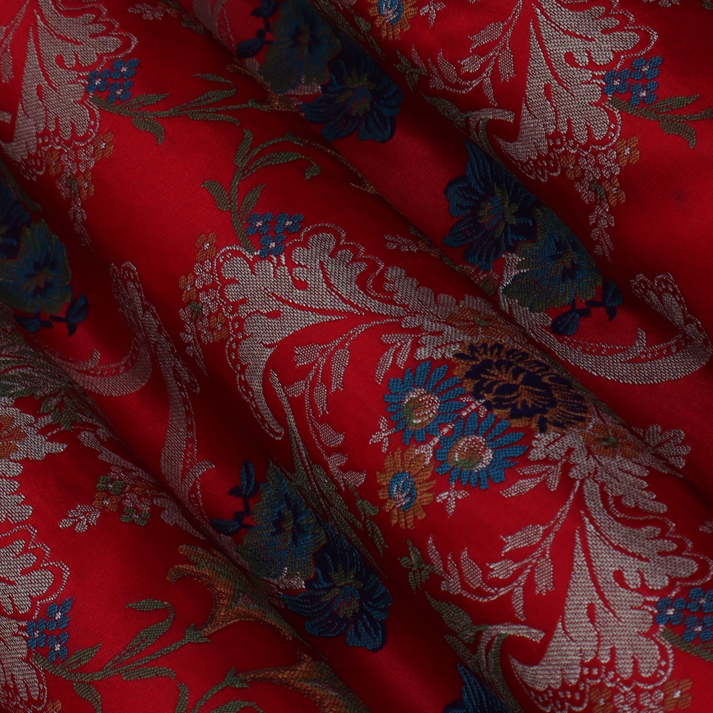 Red Color Multi Kimkhab Fabric