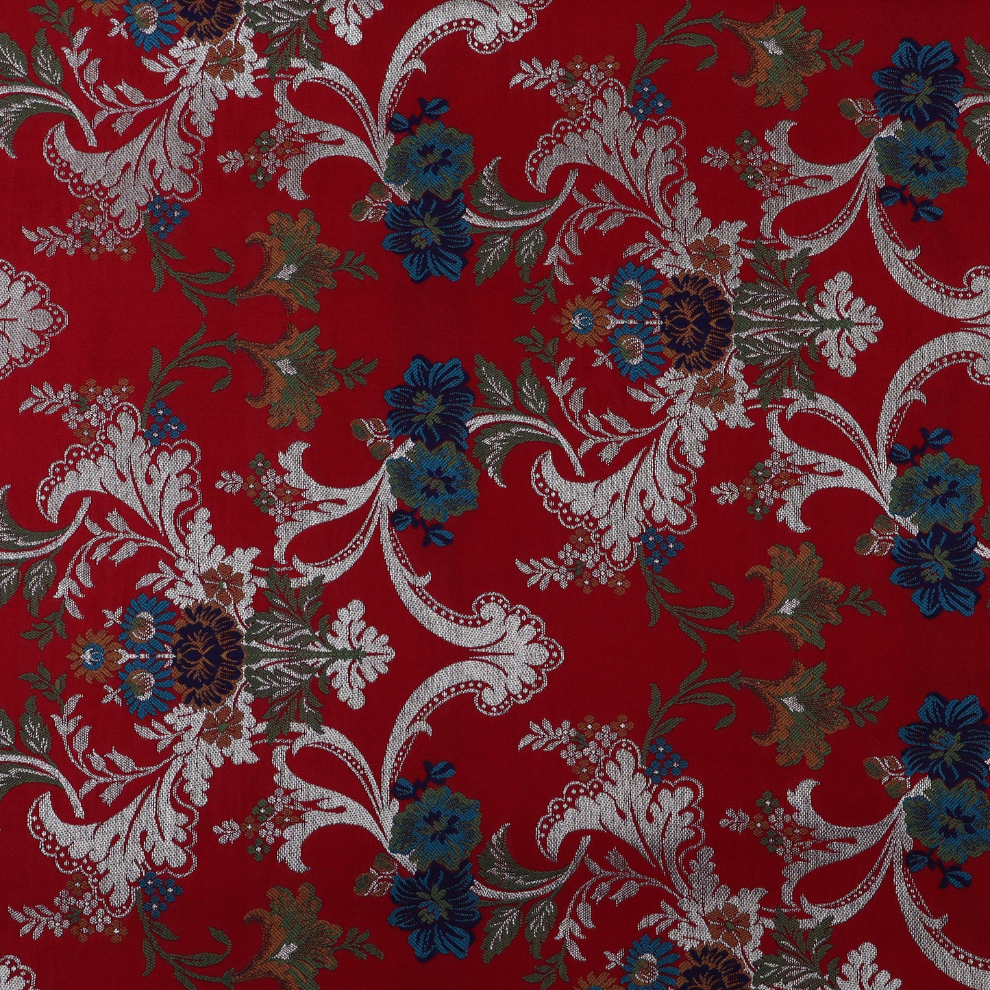 Red Color Multi Kimkhab Fabric