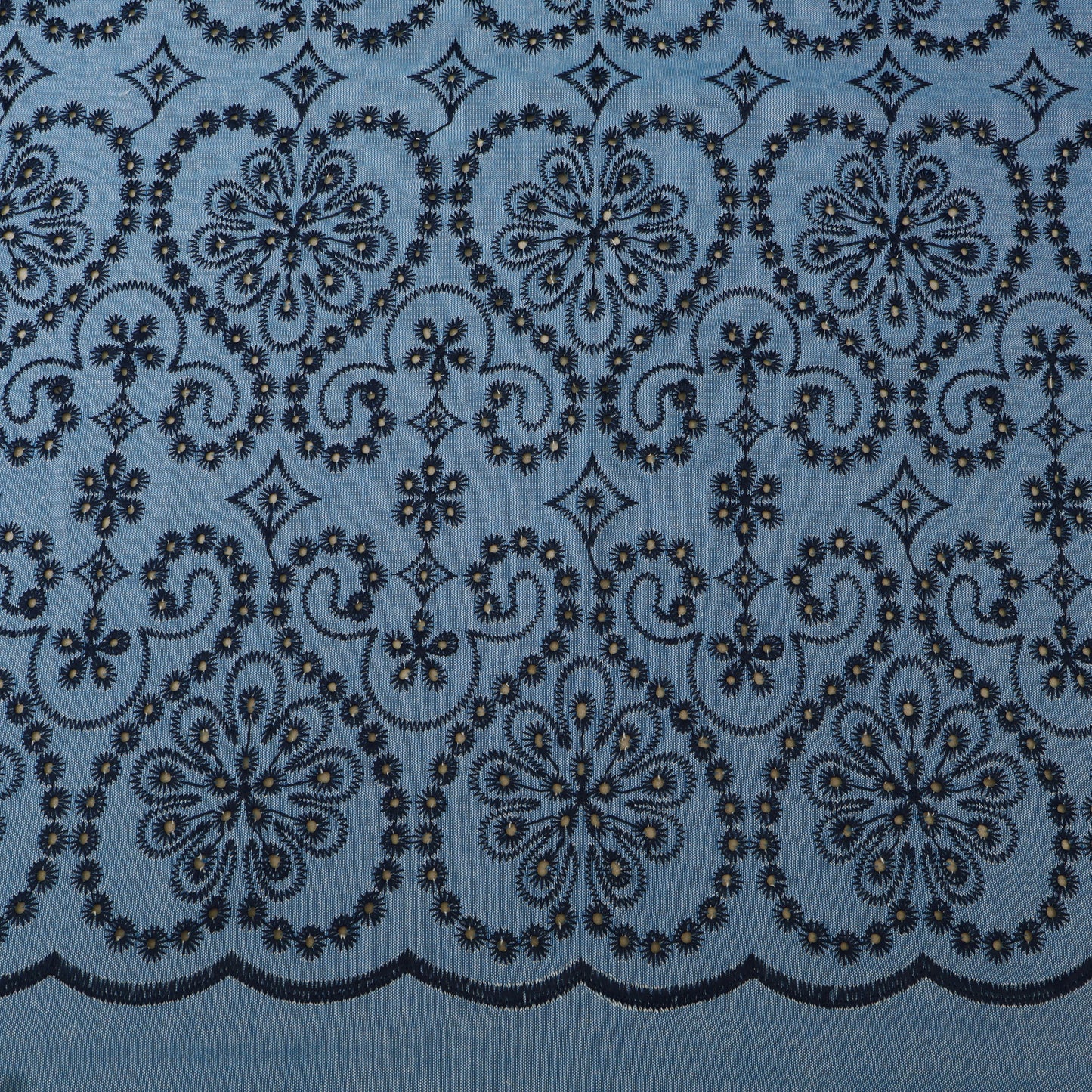 Floral Denim Embroidery Fabric