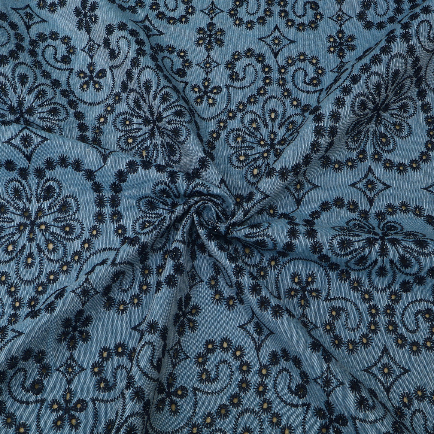 Floral Denim Embroidery Fabric