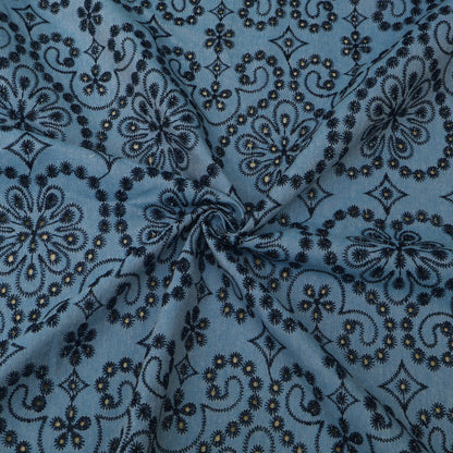 Floral Denim Embroidery Fabric