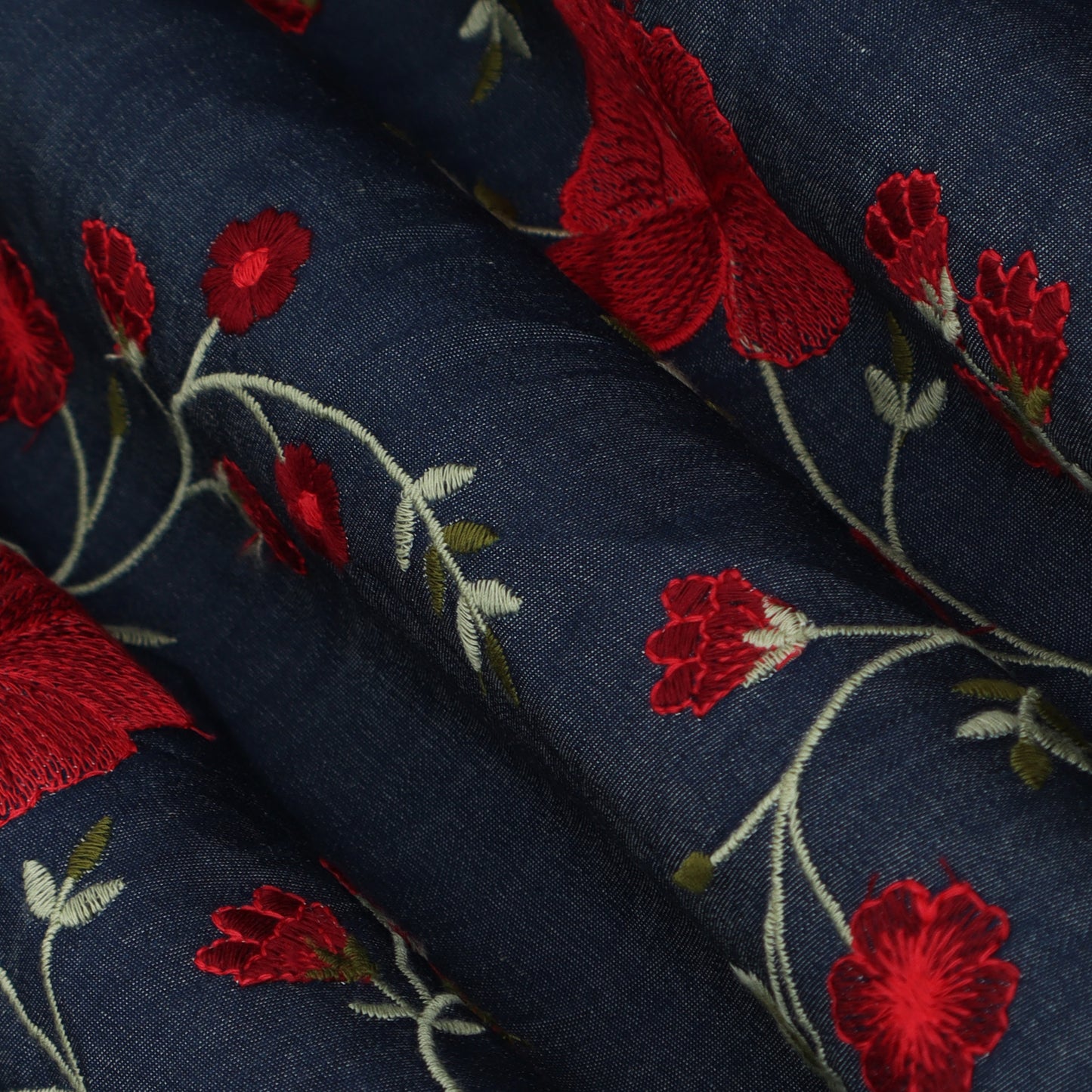 Blue Color Denim Embroidery Fabric