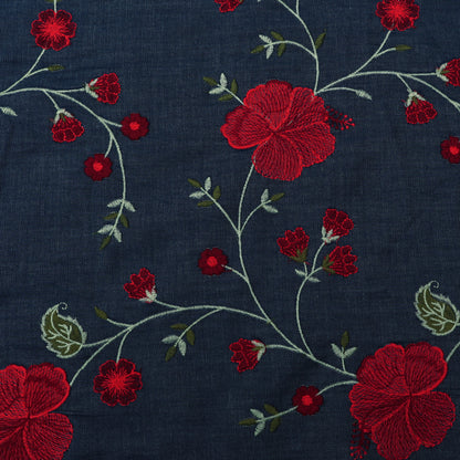 Blue Color Denim Embroidery Fabric