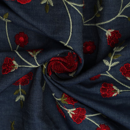 Blue Color Denim Embroidery Fabric