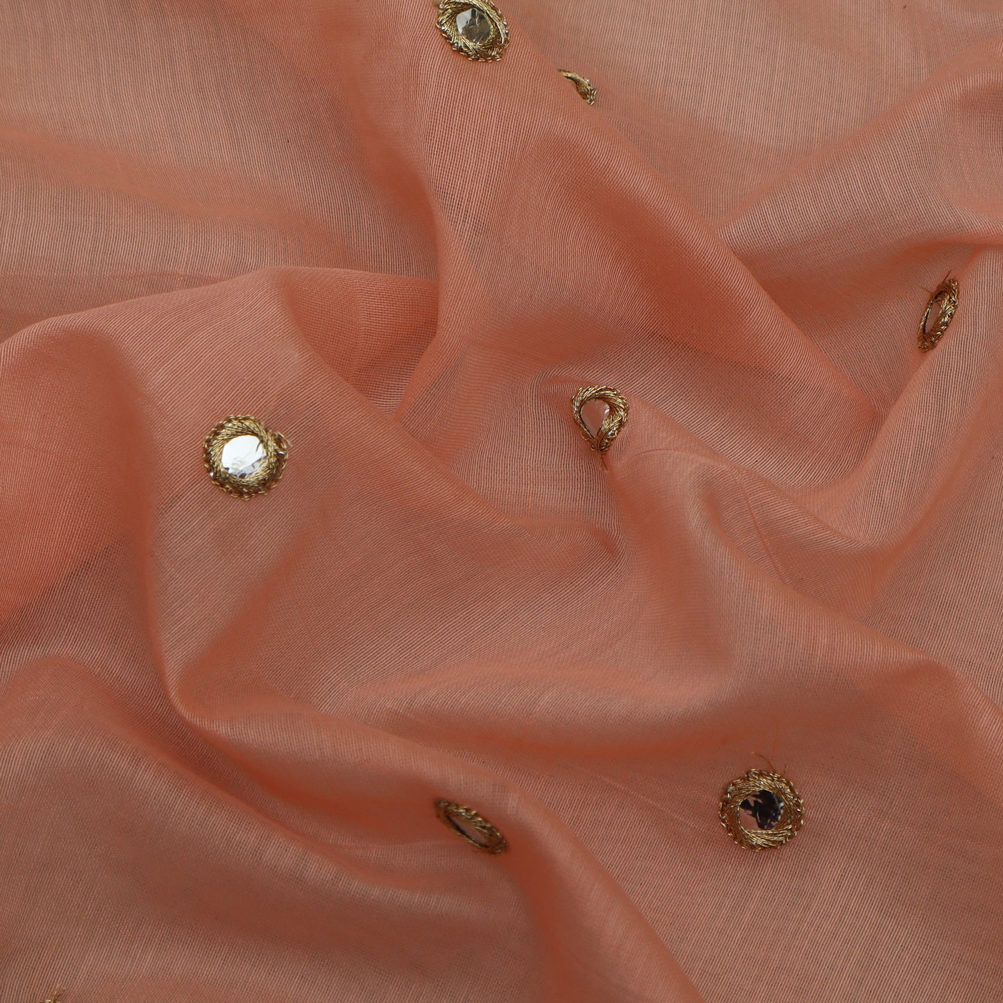 Peach Color Silk Chanderi Embroidery Fabric