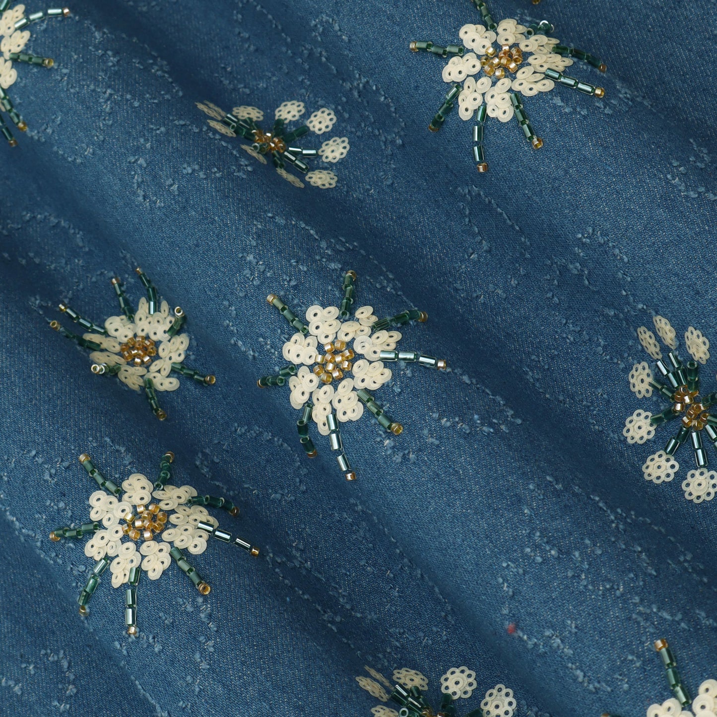 Floral Sequins Denim Embroidery