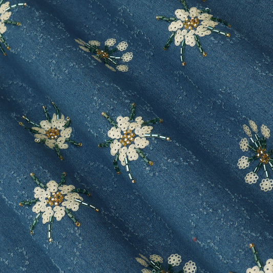 Floral Sequins Denim Embroidery